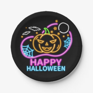 Assiettes En Carton Neon Llow Look Halloween Citrouille Bats Web Lune