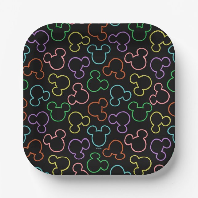 Assiettes En Carton Neon Mickey Mouse Icon Toss Pattern (Recto)