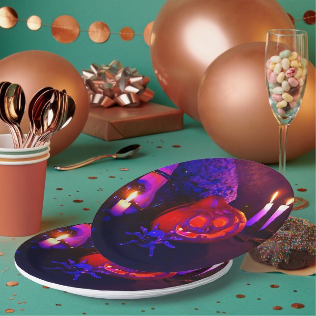 Assiettes En Carton Neon pumpkins (Multi)