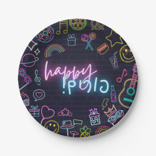 Assiettes En Carton Neon Purim