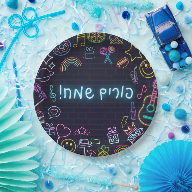 Assiettes En Carton Neon Purim (Fête)