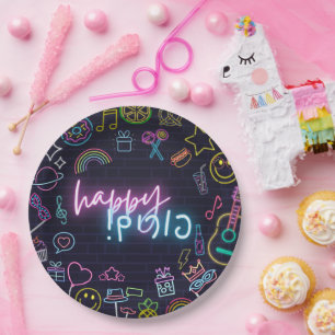 Assiettes En Carton Neon Purim