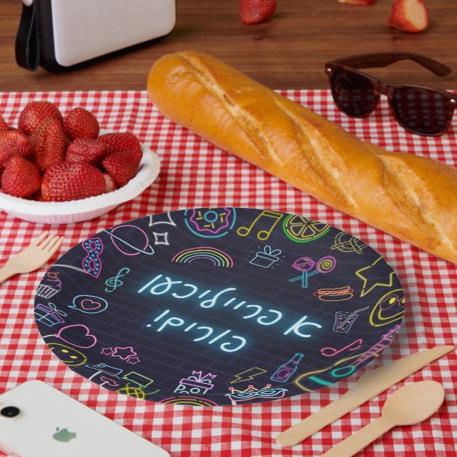 Assiettes En Carton Neon Purim (Pique-nique)