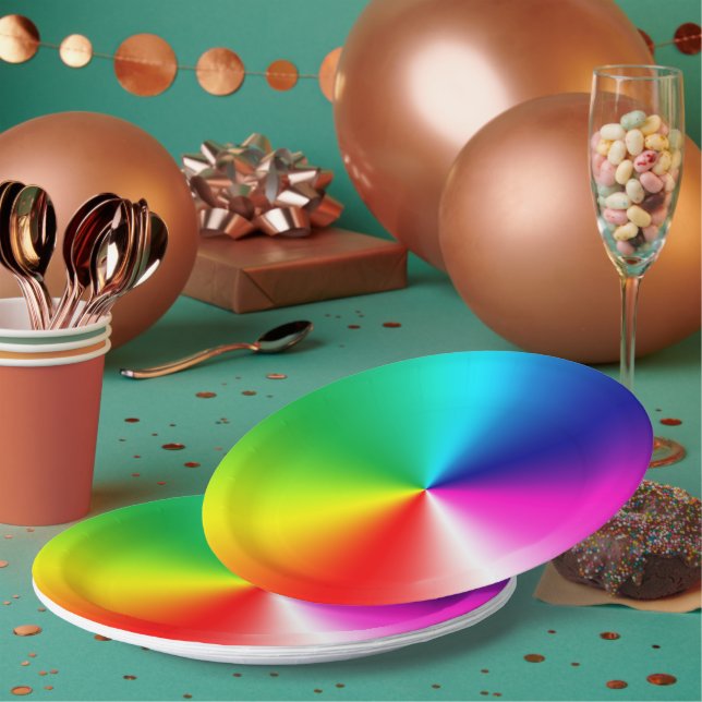 Assiettes En Carton Neon Rainbow Vortex (Multi)