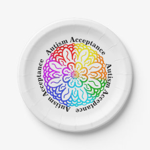 Assiettes En Carton Neurodiversité Autisme Acceptation Rainbow Mandala