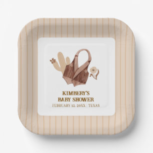 Assiettes En Carton Neutre Rustique Boho Cactus Baby shower de fille-f