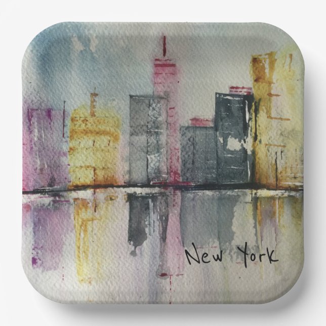 Assiettes En Carton New York NYC Skyline Cityscape (Recto)