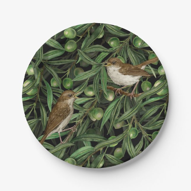 Assiettes En Carton Nightingales dans l'olivier 3 (Devant)