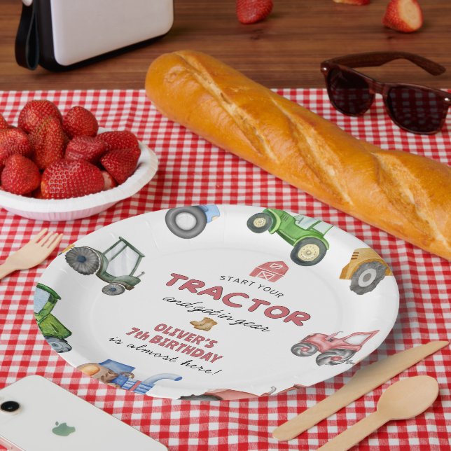 Assiettes En Carton N'importe quel âge Jour de tracteur aquarelle (Pique-nique)