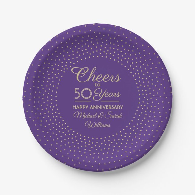 Assiettes En Carton N'IMPORTE QUEL Anniversaire Salue Purple et Gold C (Devant)