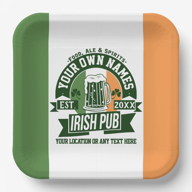 Assiettes En Carton N'importe quel nom Pub irlandais Personnalisé Sain (Recto)