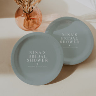 Assiettes En Carton NINA Minimaliste Bohème Vert Sauge Bridal Shower