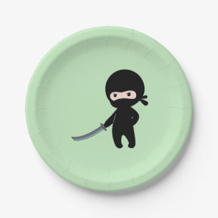 Assiettes En Carton Ninja minuscule en colère sur vert