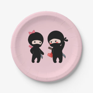 Assiettes En Carton Ninja Pair, un garçon et une fille en rose