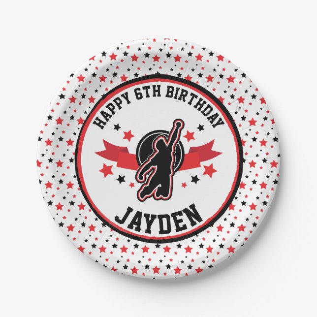 Assiettes En Carton Ninja Warrior Black and Red Birthday Party (Devant)