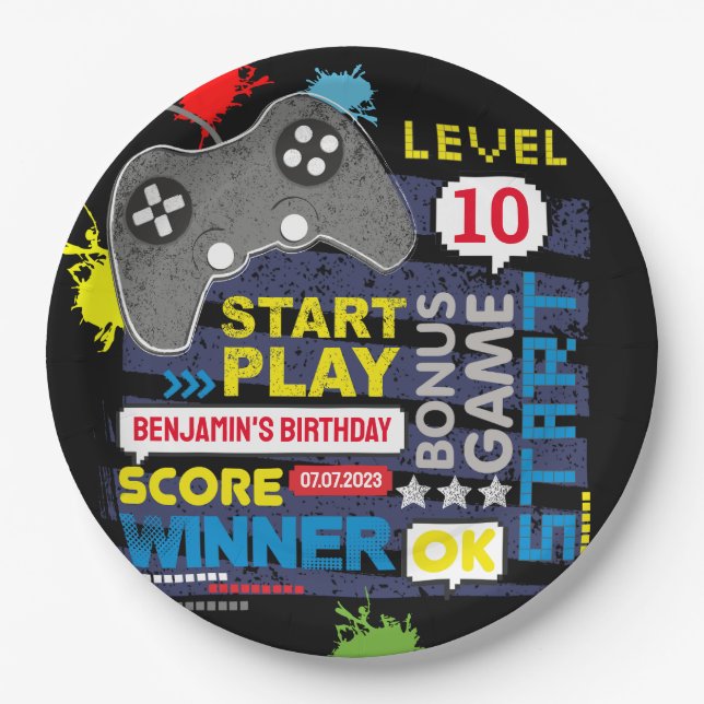 Assiettes En Carton Niveau de contrôleur de jeu vidéo haut Gamer Anniv (Devant)