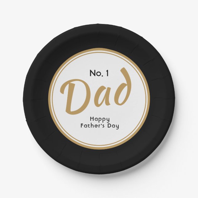 Assiettes En Carton "No.1 Papa" Bonne Fête des pères Noir (Devant)