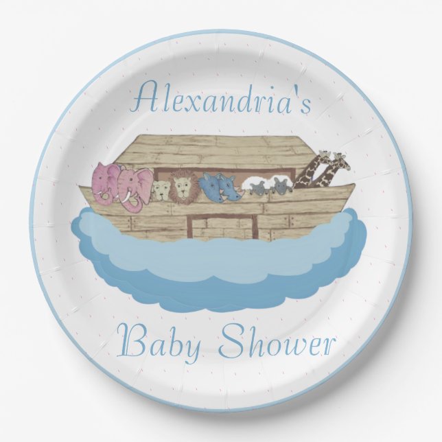 Assiettes En Carton Noah's Ark Baby Boy Baby shower bleu (Devant)