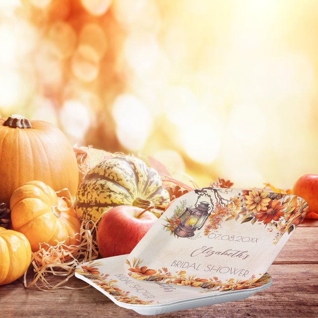 Assiettes En Carton Noce d'automne Shower orange fleurs lanterne rusti (Créateur téléchargé)