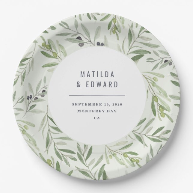 Assiettes En Carton Noce minimale moderne de feuillage de branche (Devant)