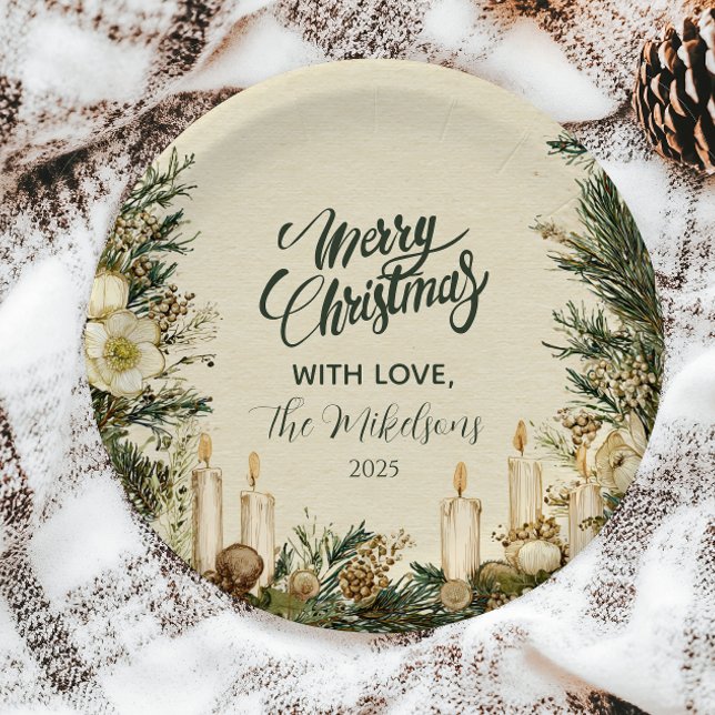 Assiettes En Carton Noël à la bougie de pin rustique (Créateur téléchargé)