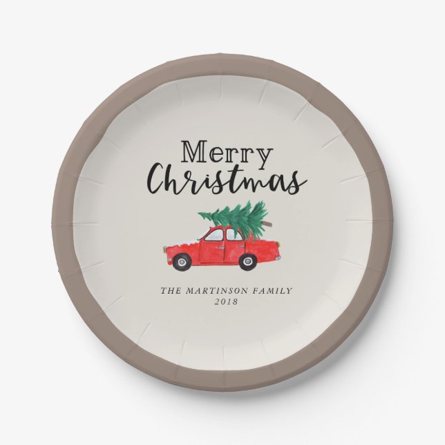 Assiettes En Carton Noël agricole | Arbre frais coupé en voiture (Devant)