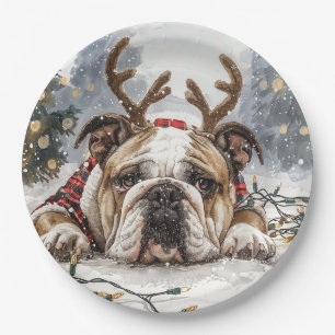 Assiettes En Carton Noël anglais Bulldog Reindeer