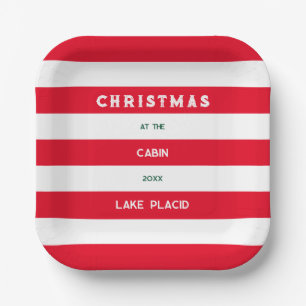 Assiettes En Carton Noël Au Cabine Red Nautical Stripe Lake
