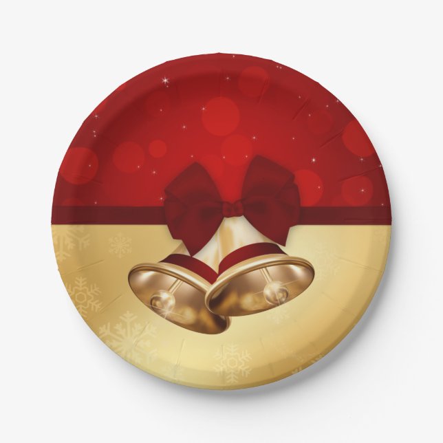 Assiettes En Carton Noël Bells d'or précieux (Devant)