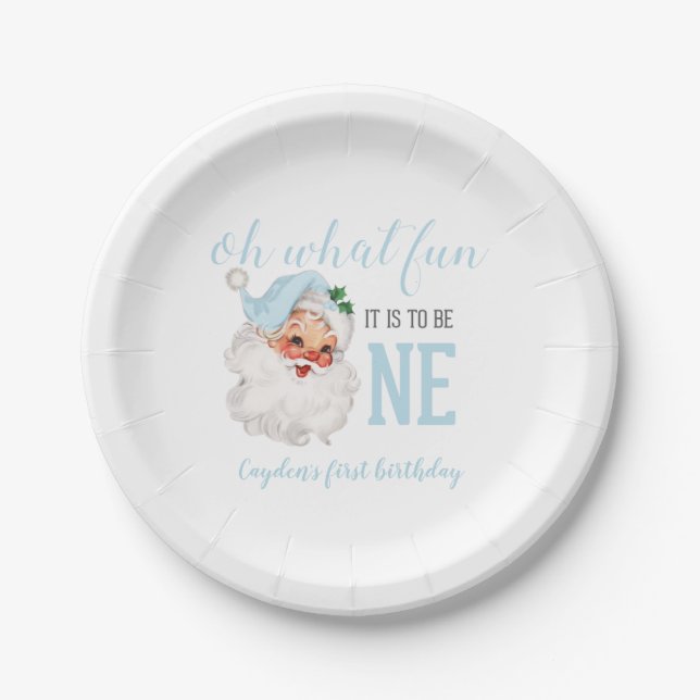 Assiettes En Carton Noël Blue Père Noël premier anniversaire (Devant)