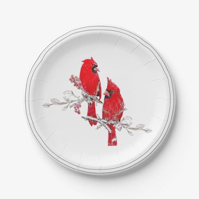 Assiettes En Carton Noël Cardinal Berries Fête de la Neige (Devant)