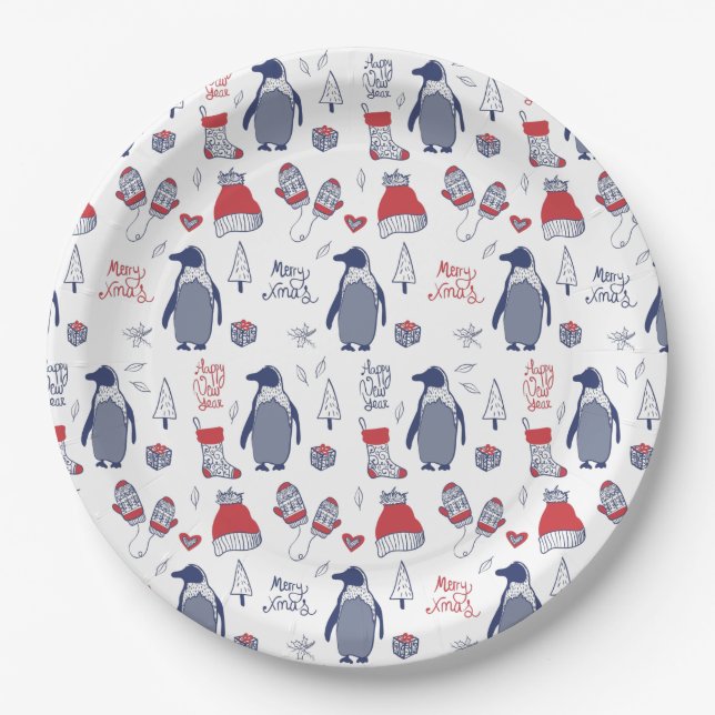 Assiettes En Carton Noël Casquette Gants Motif fête (Devant)