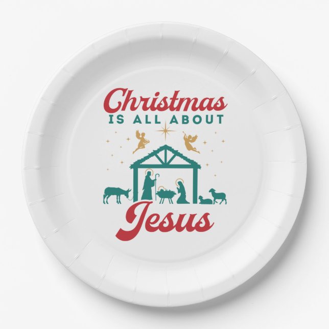 Assiettes En Carton Noël, c'est la scène de la Nativité Jésus (Devant)