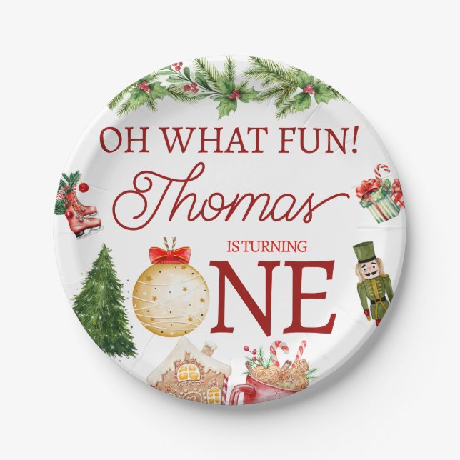 Assiettes En Carton Noël coloré 1er anniversaire (Devant)