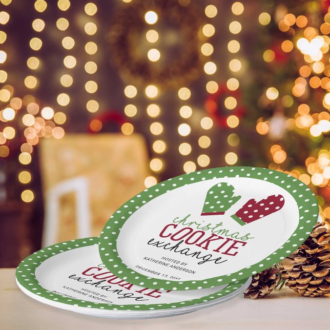 Assiettes En Carton Noël Cookie Exchange Party Pois Vert (Créateur téléchargé)