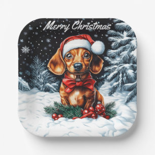 Assiettes En Carton Noël Dachshund