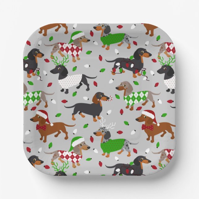 Assiettes En Carton Noël Dachshund Tous les manteaux (Recto)