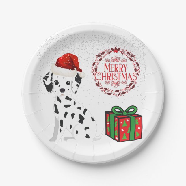 Assiettes En Carton Noël Dalmatien & cadeaux plaques de papier! (Devant)
