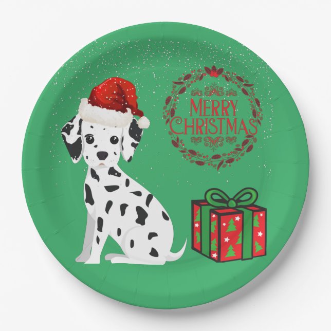 Assiettes En Carton Noël Dalmatien & cadeaux plaques de papier! (Devant)