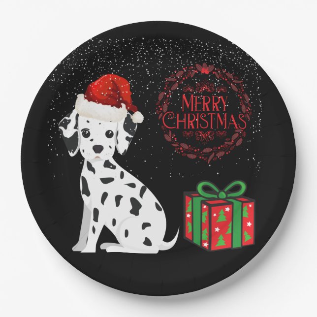 Assiettes En Carton Noël Dalmatien & cadeaux plaques de papier! (Devant)