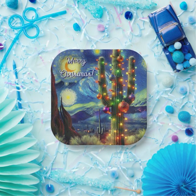 Assiettes En Carton Noël dans le désert Saguaro Cactus Magnet (Fête)