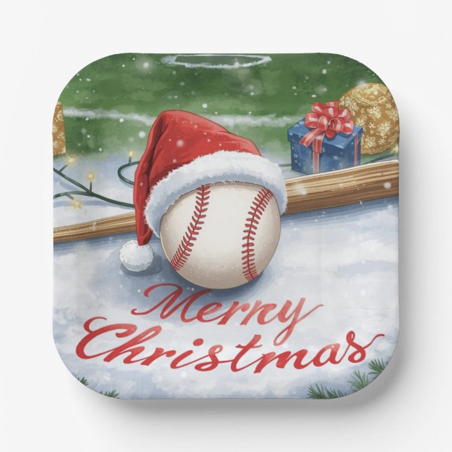 Assiettes En Carton Noël de baseball (Recto)