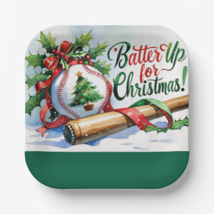 Assiettes En Carton Noël de baseball "Batte Up for Christmas !"