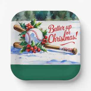 Assiettes En Carton Noël de baseball "Batte Up for Christmas !"