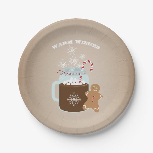 Assiettes En Carton Noël de bonhomme en pain d'épice de chocolat chaud (Devant)