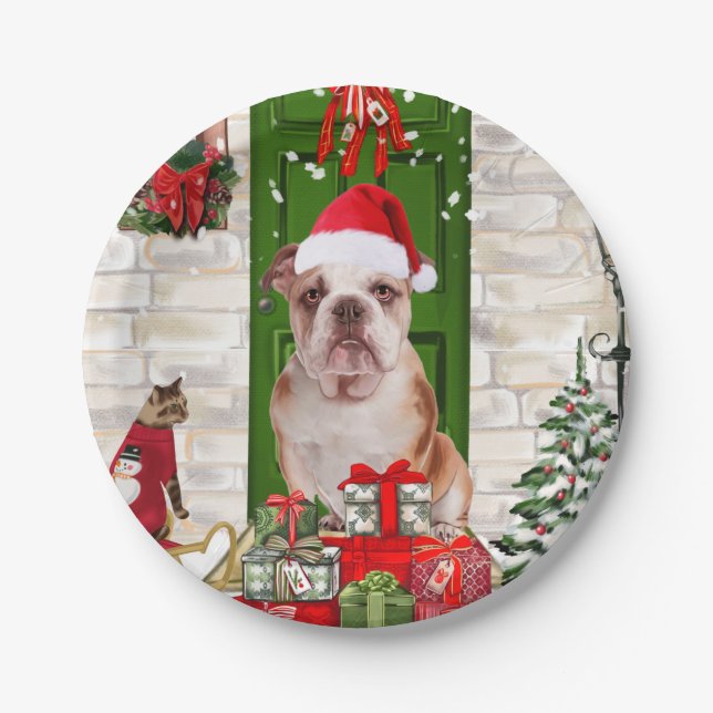 Assiettes En Carton Noël de Bulldog anglais (Devant)