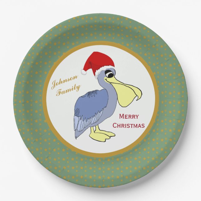 Assiettes En Carton Noël de Père Noël de pélican (Devant)