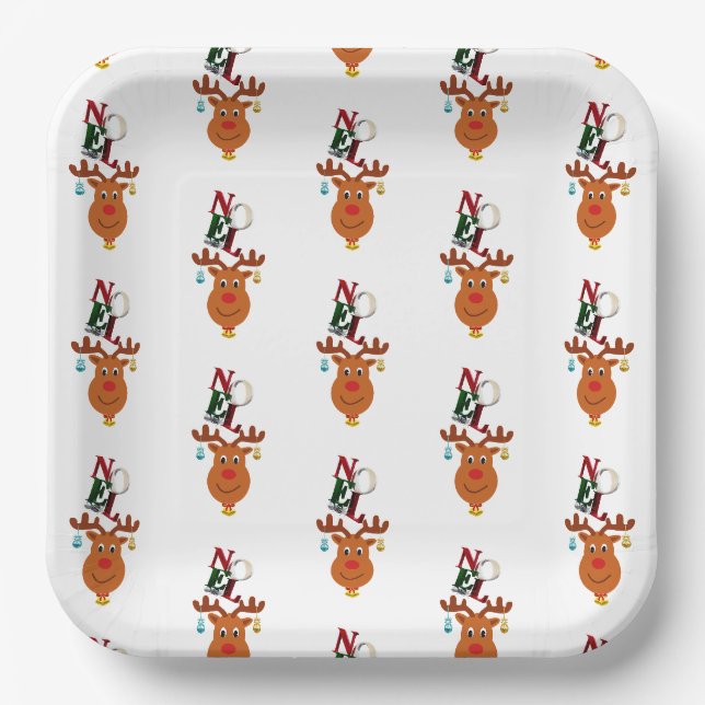 Assiettes En Carton Noel Deer Bells Bauble Rudolf Snowflakes Noël (Recto)