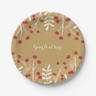Assiettes En Carton Noël des Feuilles blancs et des baies