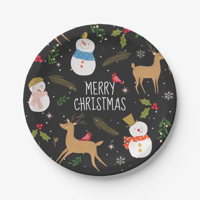 Assiettes En Carton Noël des neigeurs et rennes (Devant)